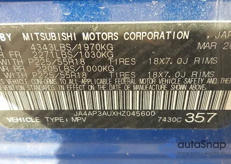 2017 Mitsubishi Outlander Sport 2.0 Le z USA, uszkodzony, nr VIN JA4AP3AUXHZ045600